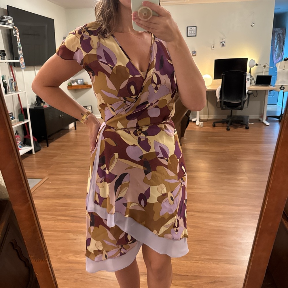 Express Silk Floral Dress in Purple and Brown